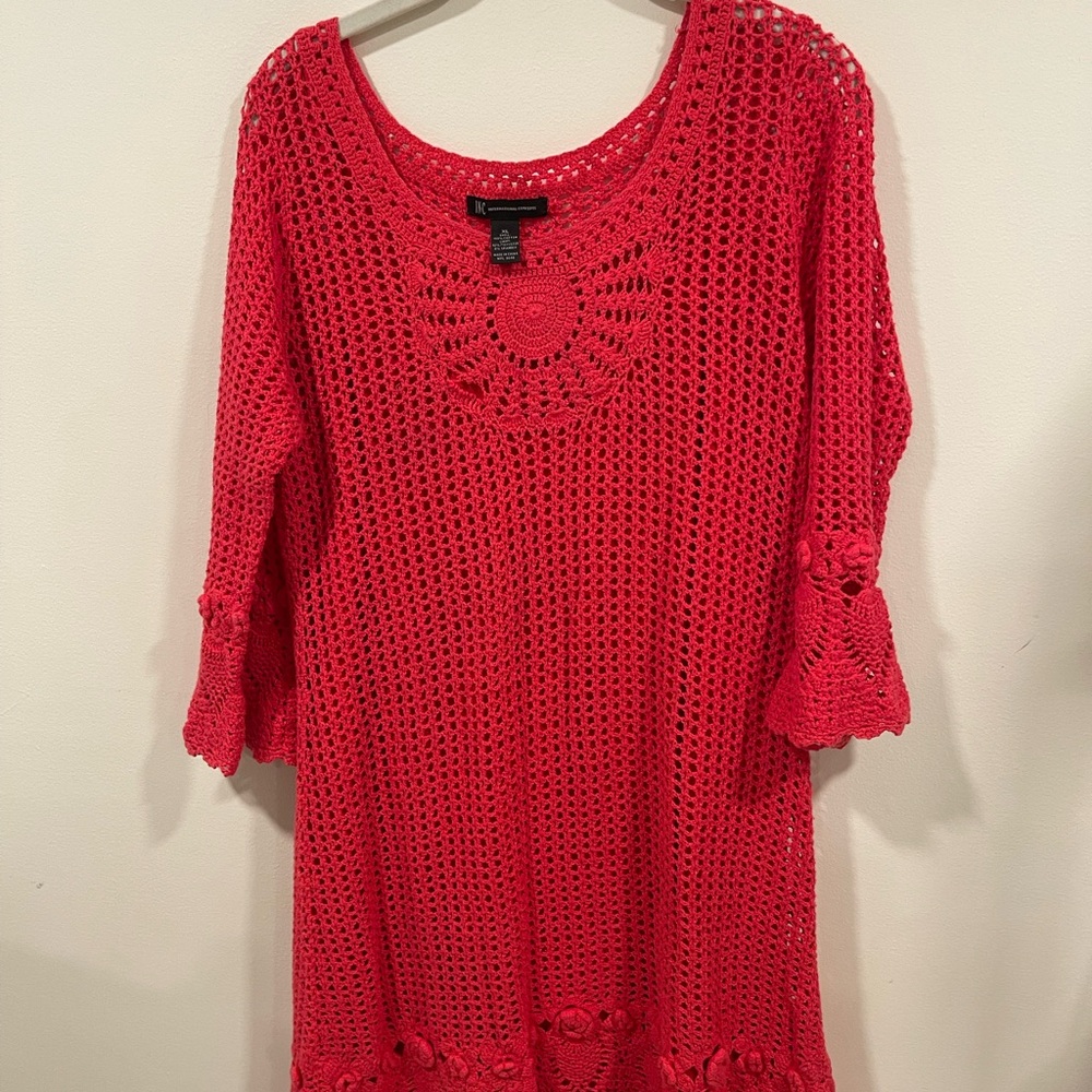 INC International Concepts Vibrant Red Crochet Top